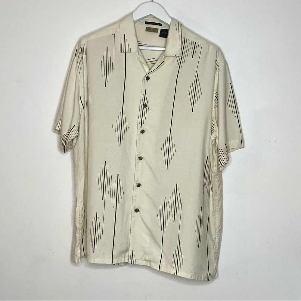 Axist Washable 100% Silk Short Sleeve Button Down Dress Shirt Off-White size XL